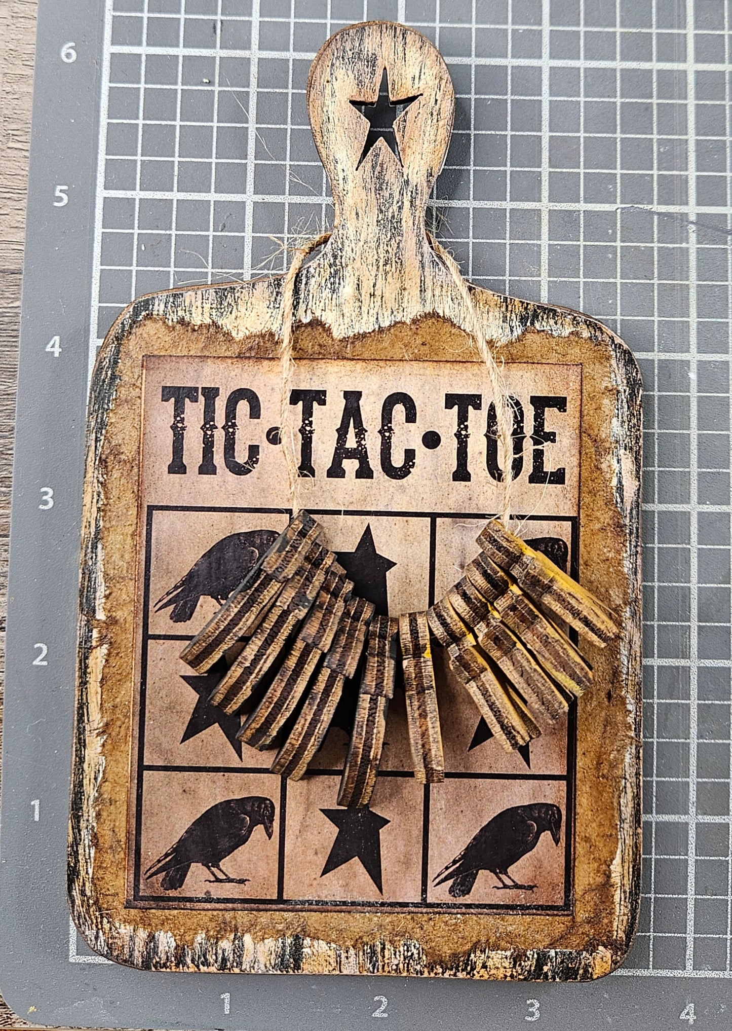 Primitive Tic Tac Toe Mini Game Board, Home Decor