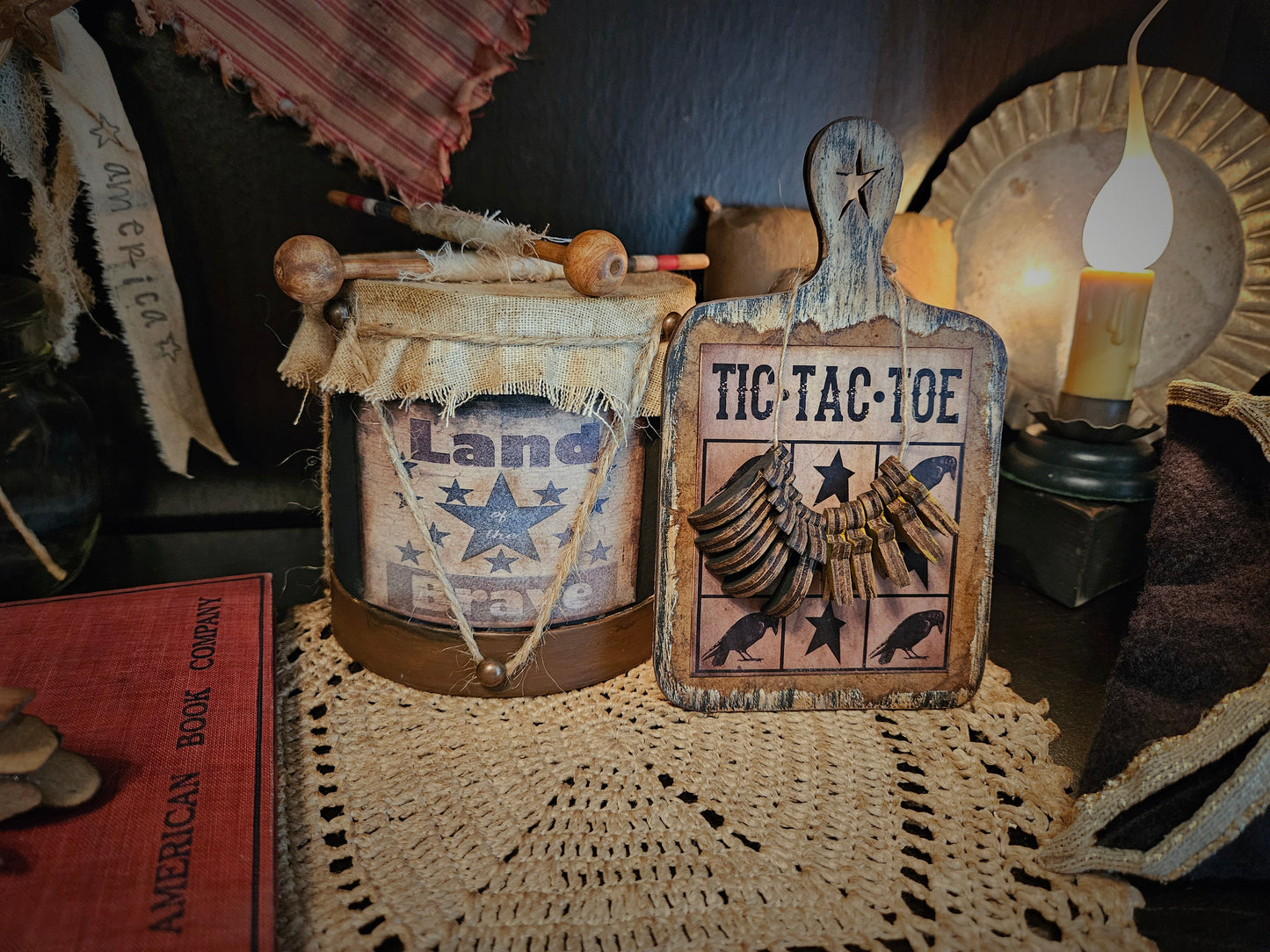 Primitive Tic Tac Toe Mini Game Board, Home Decor