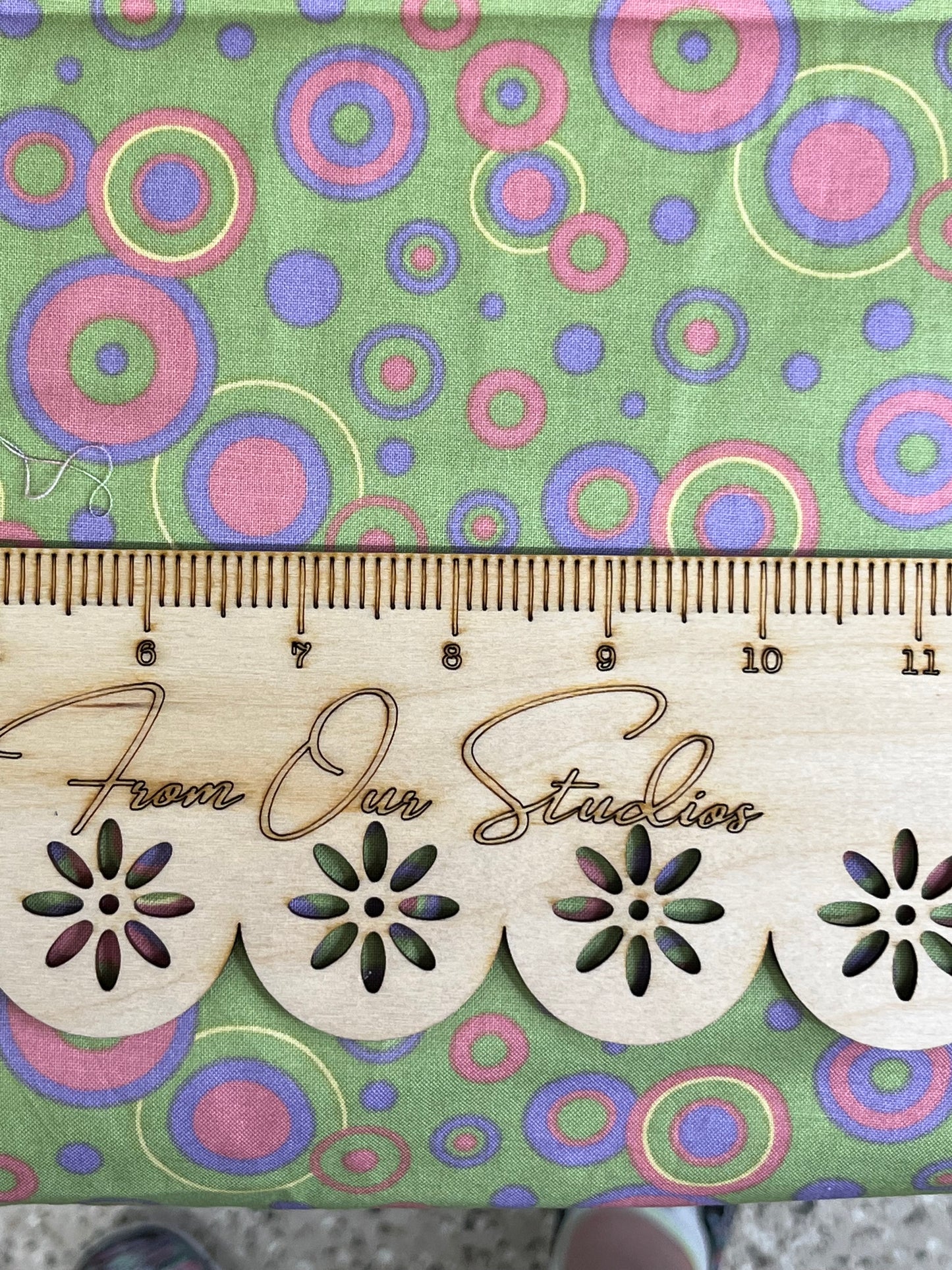 Fabric Fat Quarter Moda- Happy Go Retro- by Arrin Turmire Green with Circles
