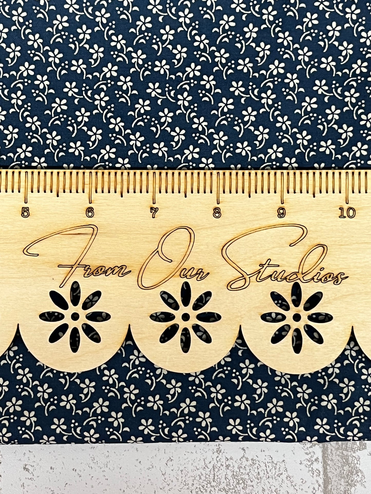 Close-up of navy background with small cream florals, 1800’s reproduction fabric, 100% cotton fat quarter, perfect for quilting and junk journals.