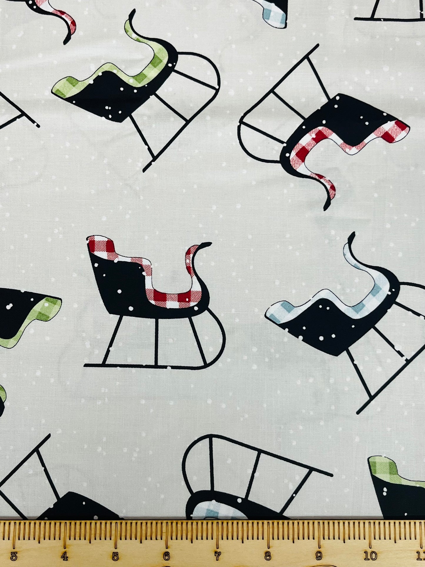 Quilt Shop Fabric Fat Quarter RIley Blake White As Snow Sleighs Tossed on Gray