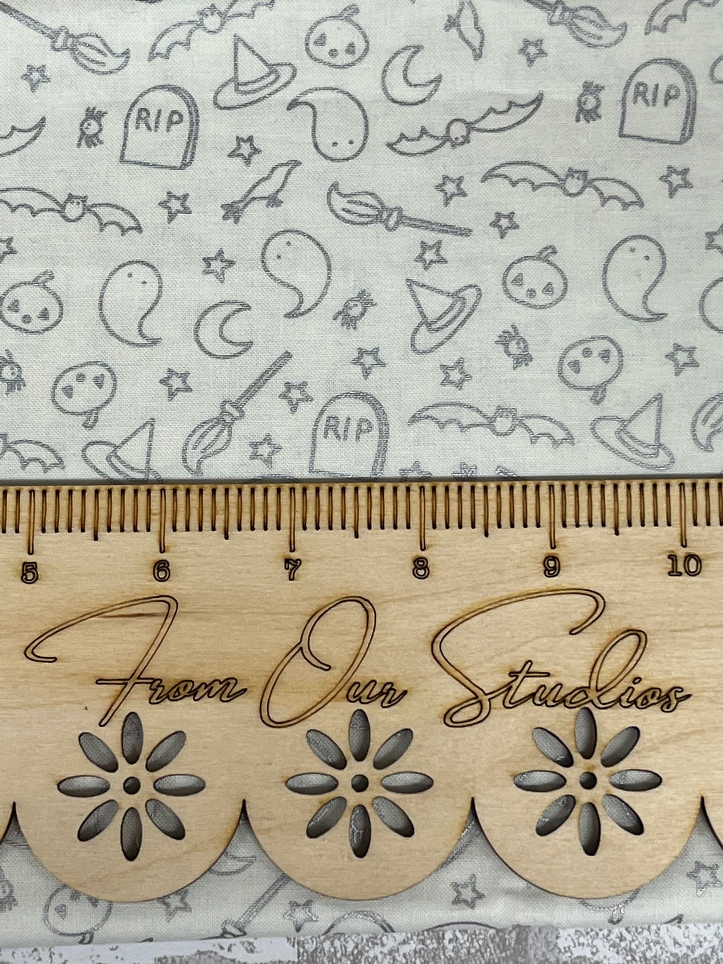Fat Quarter Spooky Hollow White with Silver Ghosts Designed by Hester and Cook for Riley Blake