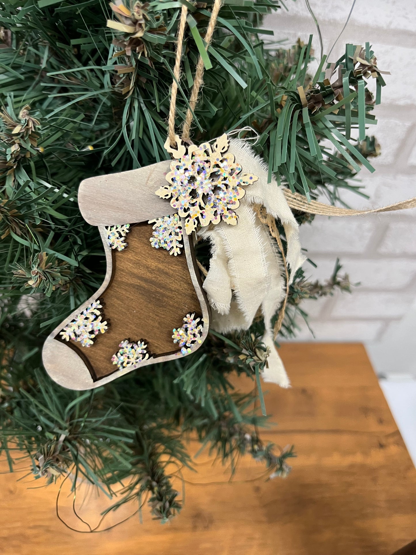 Handmade wood stocking ornament for your tree!