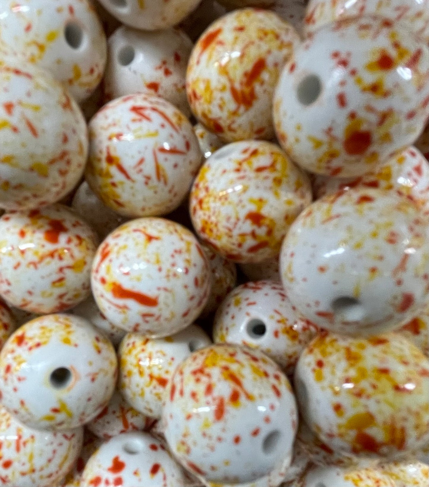 Blood Spatter 20 MM Bubblegum Beads. Red, Yellow, and white