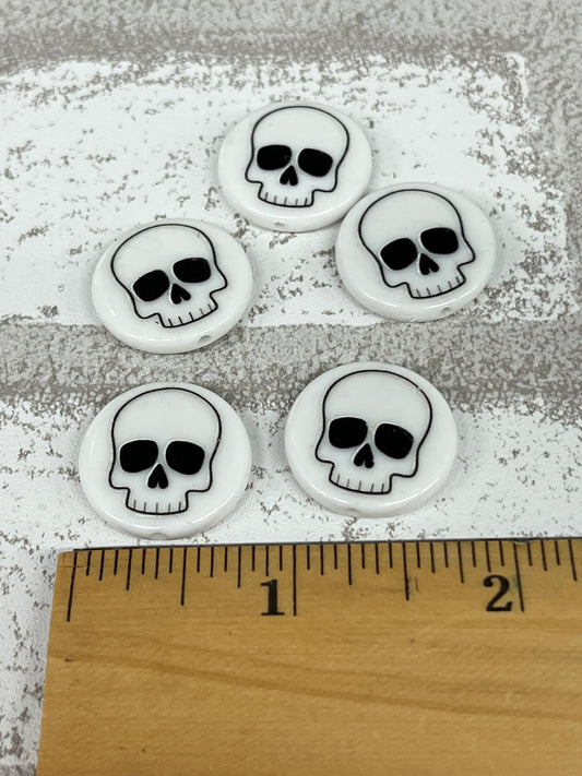 Bold Skull Flat Round Coin Beads