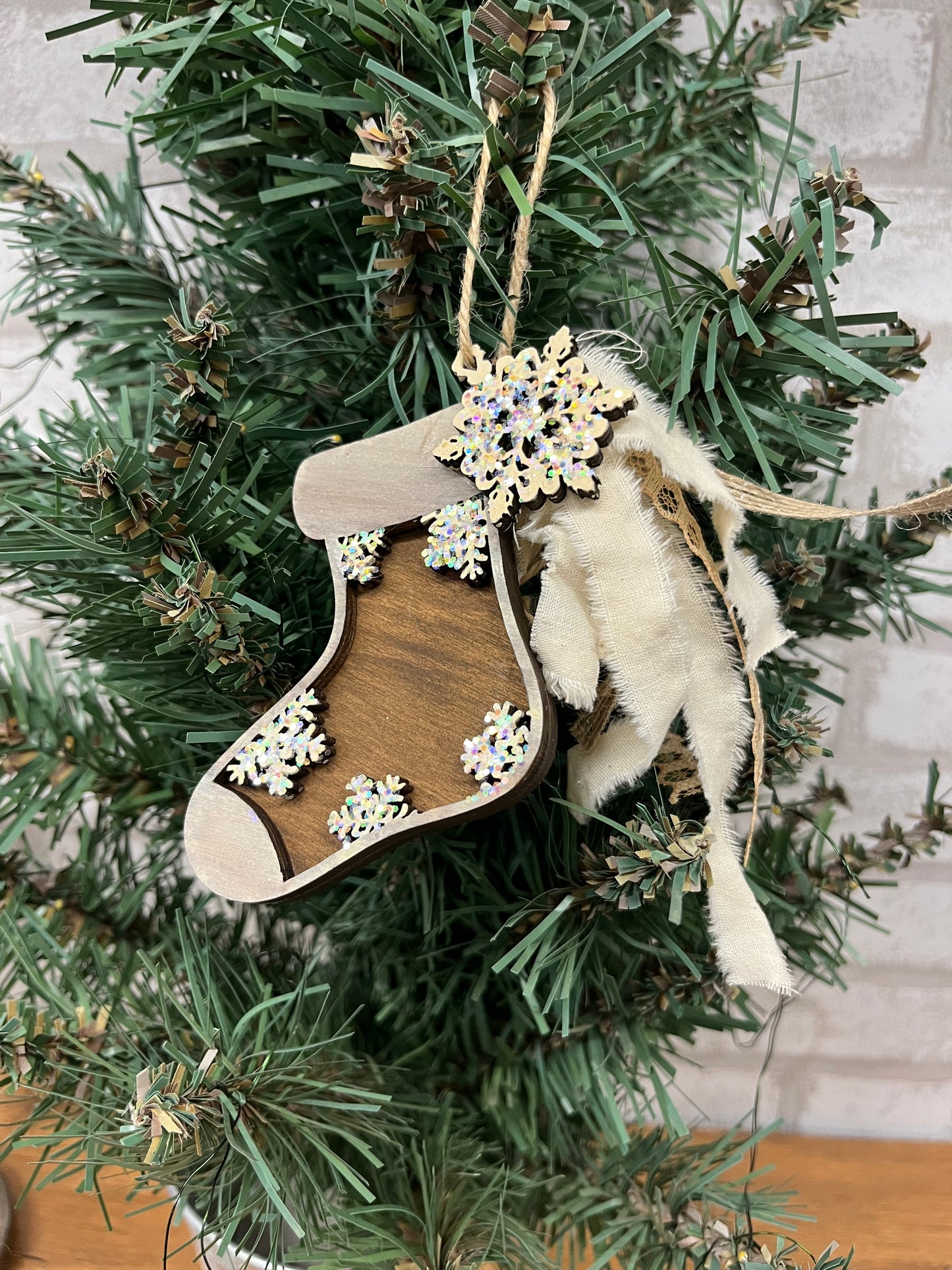 Handmade wood stocking ornament for your tree!