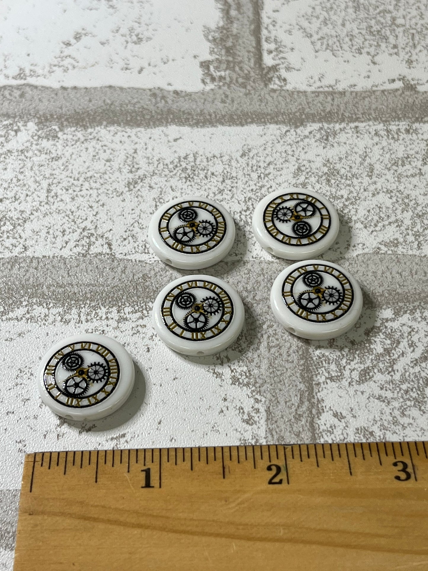 Steampunk Gear Clock Round Acrylic Beads