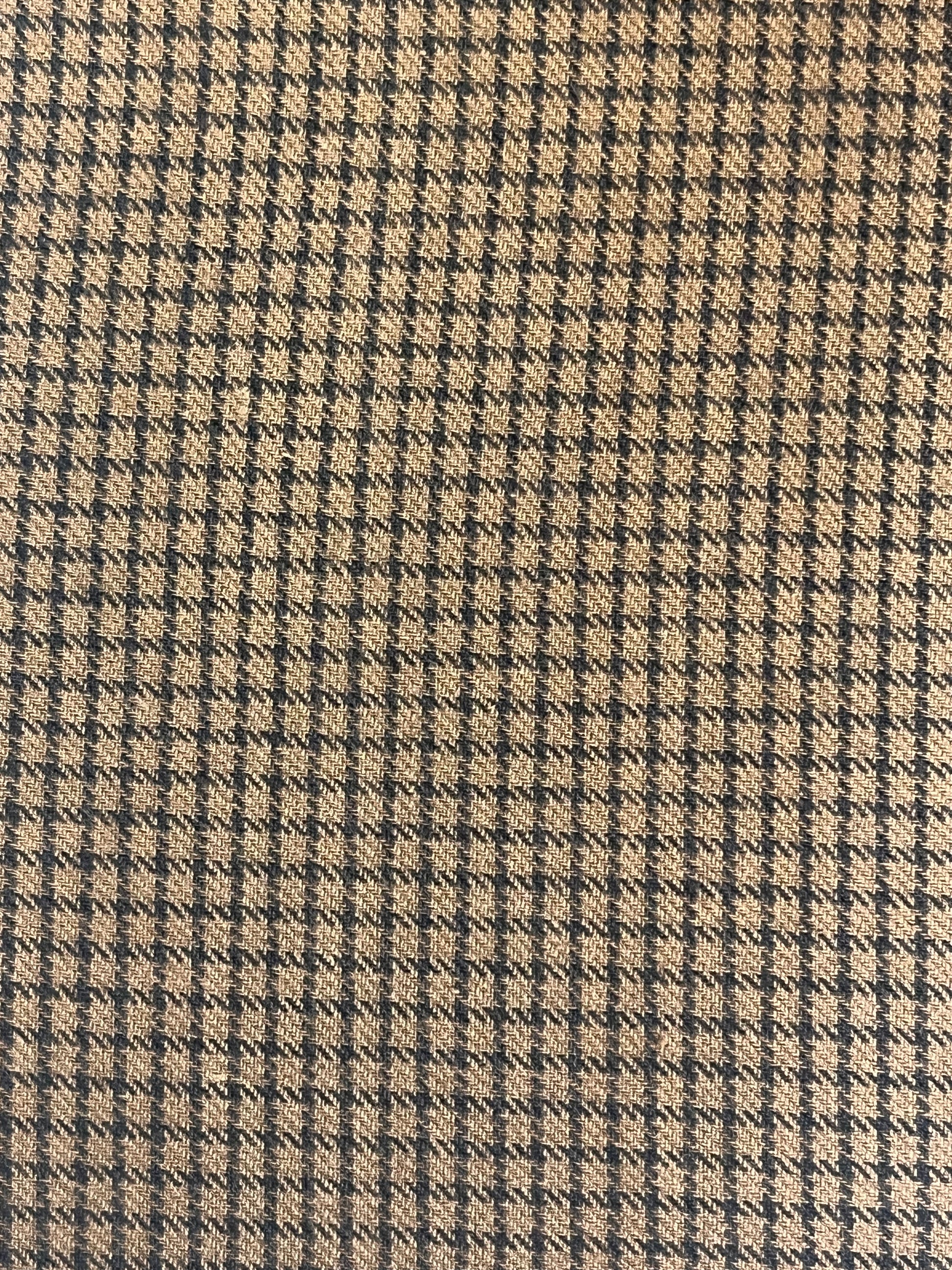 Close-up of Andover Fabrics black on brown small check primitive cotton fabric fat quarter, 100% cotton for quilting and doll making.