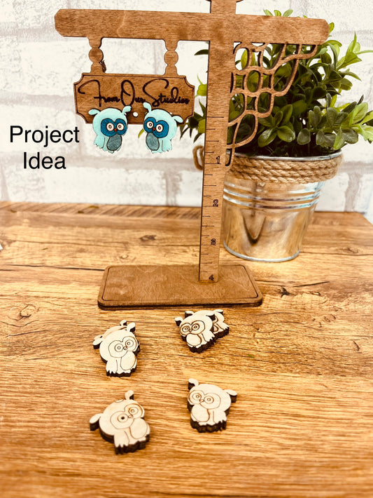 Blank Wood Cutouts. Owl Stud Earring Supplies