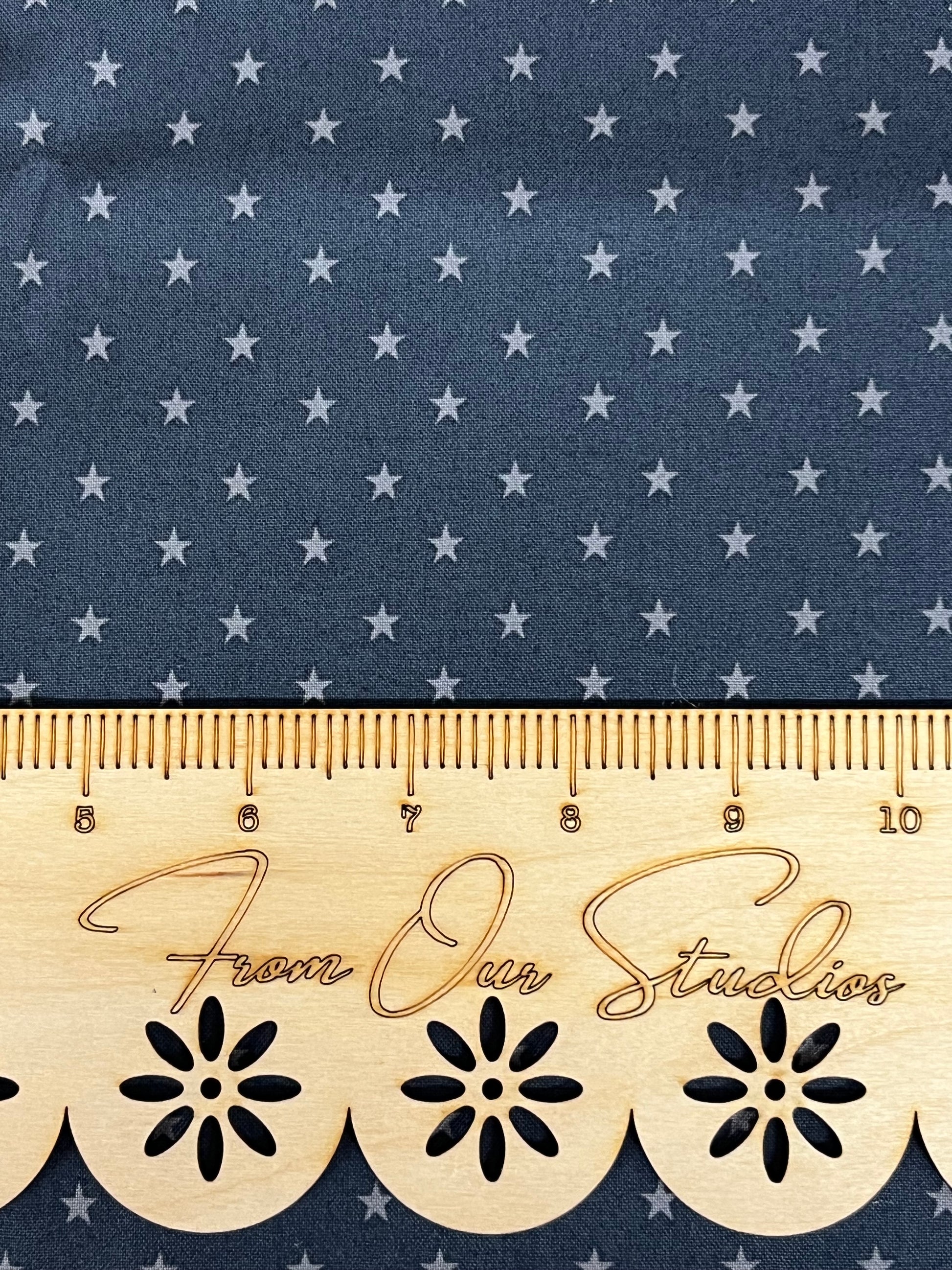 gray stars on navy fabric, quilt cotton for sewing and junk journaling