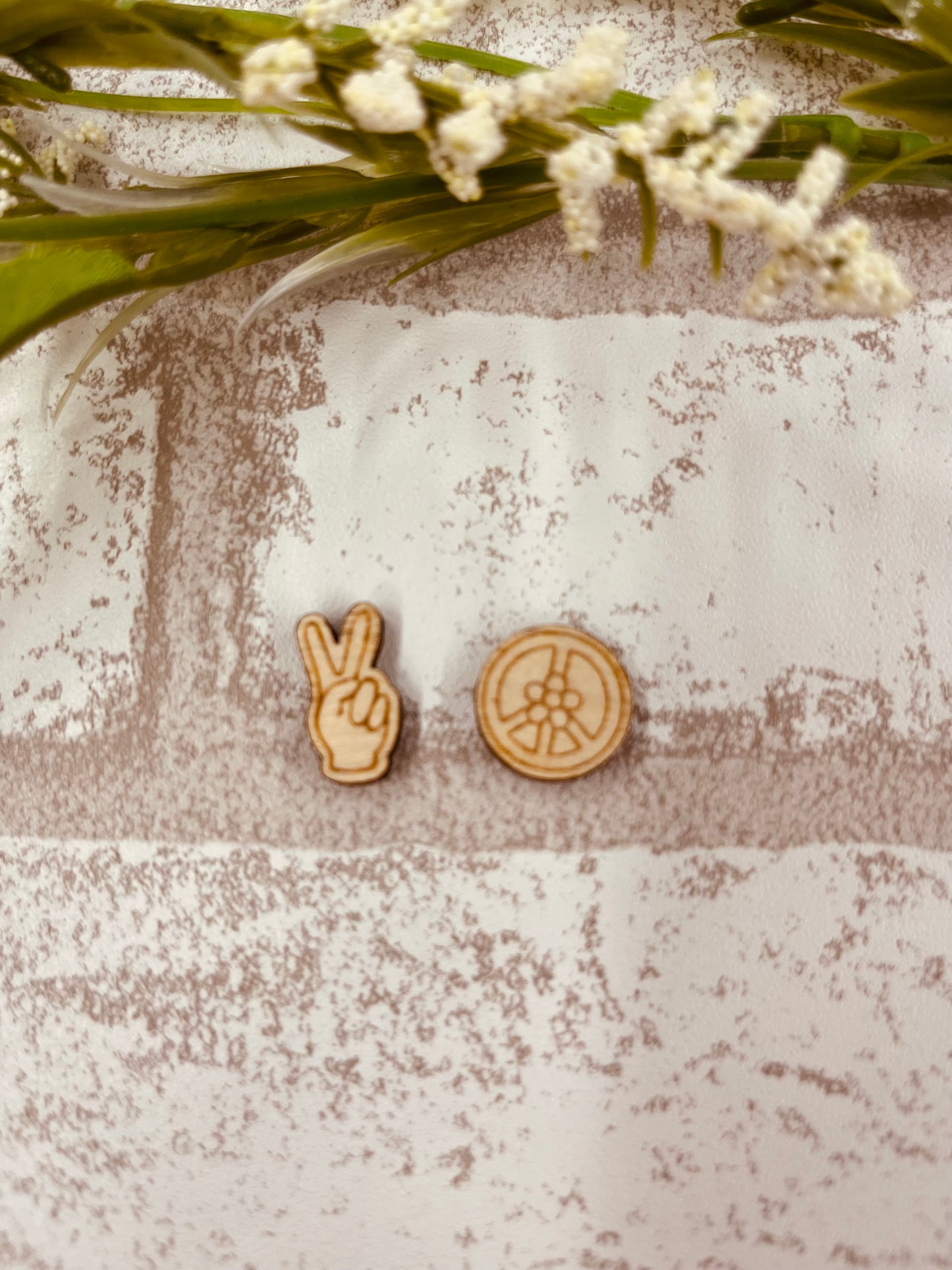 Wood Earring Blank Studs Peace Symbols