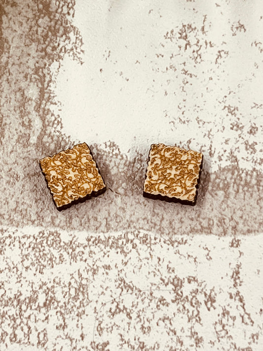 Wood earring Blanks Mini Square Studs with Mandala Design