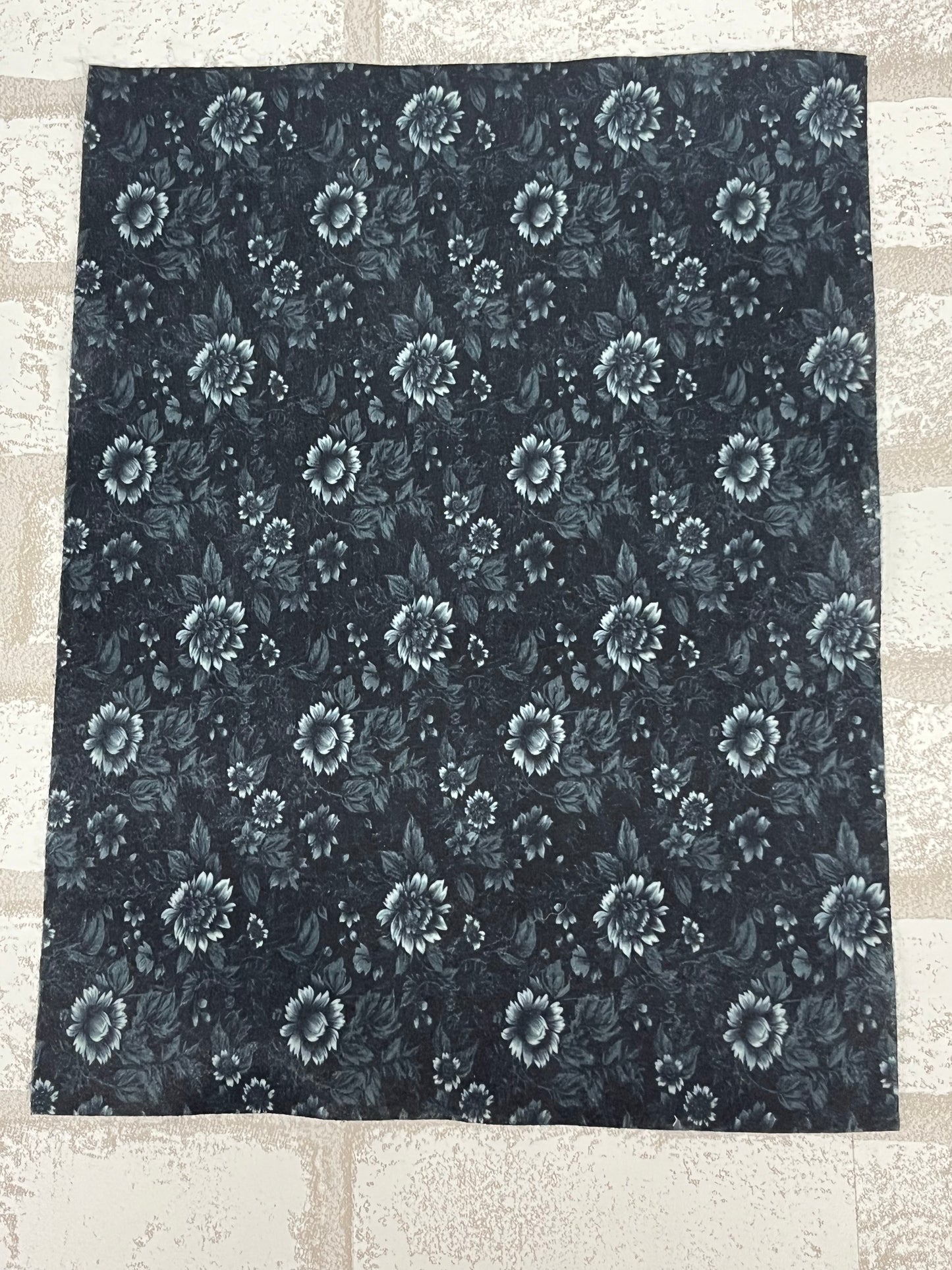 Black on Black Flowers Patterned Felt  Steampunk Collection