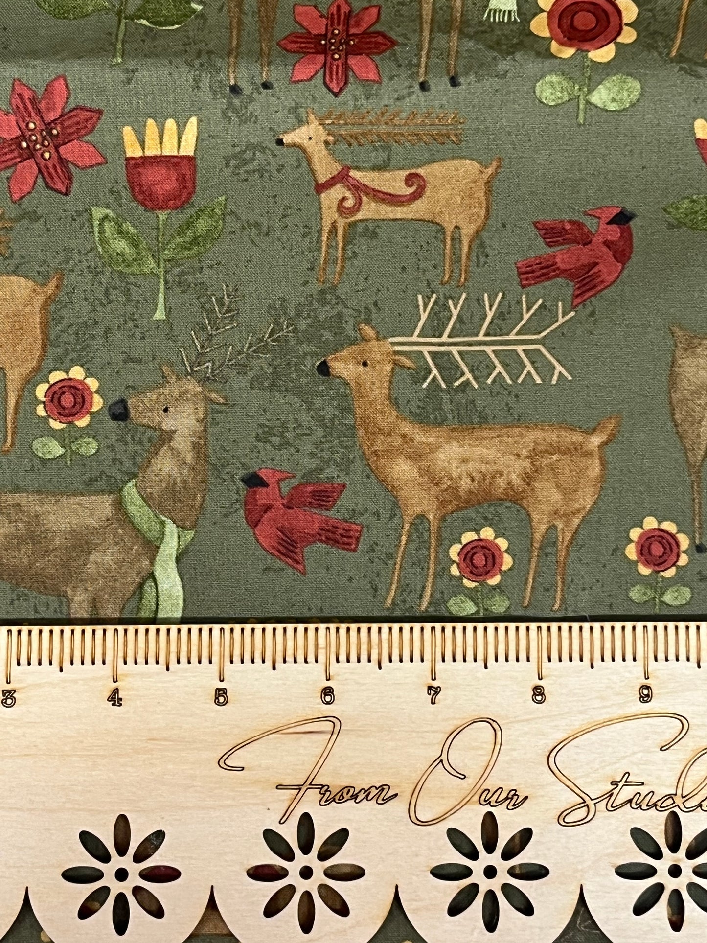 green Christmas fat quarter quilt shop fabric reindeers on green 