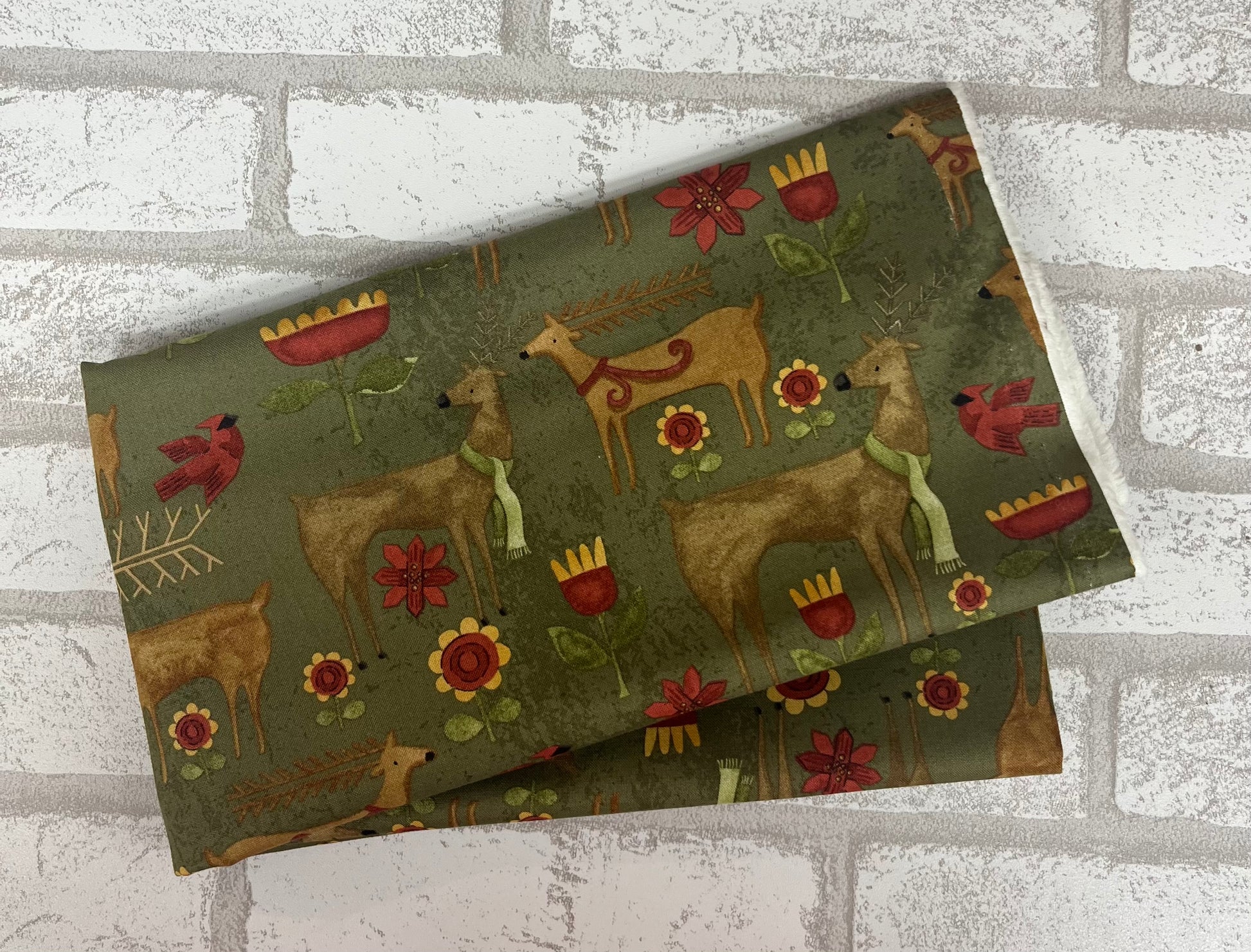 Riley Blake Christmas fat quarter Scandinavian reindeer on green background