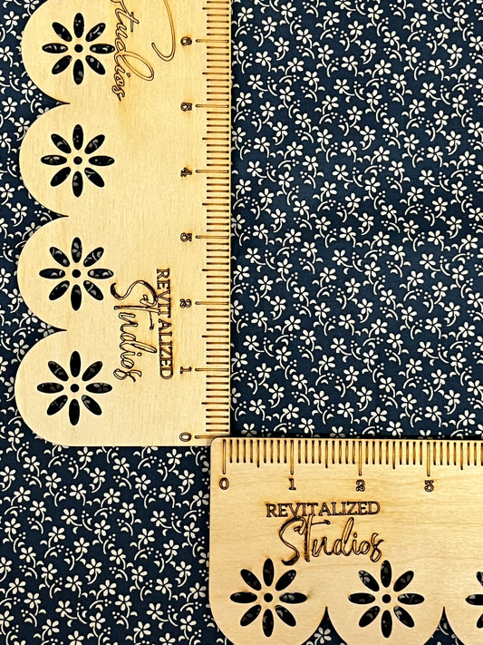 Navy fabric with cream floral print, 100% cotton fat quarter from Marshall Dry Goods, reproduction 1800’s style for sewing and journaling.