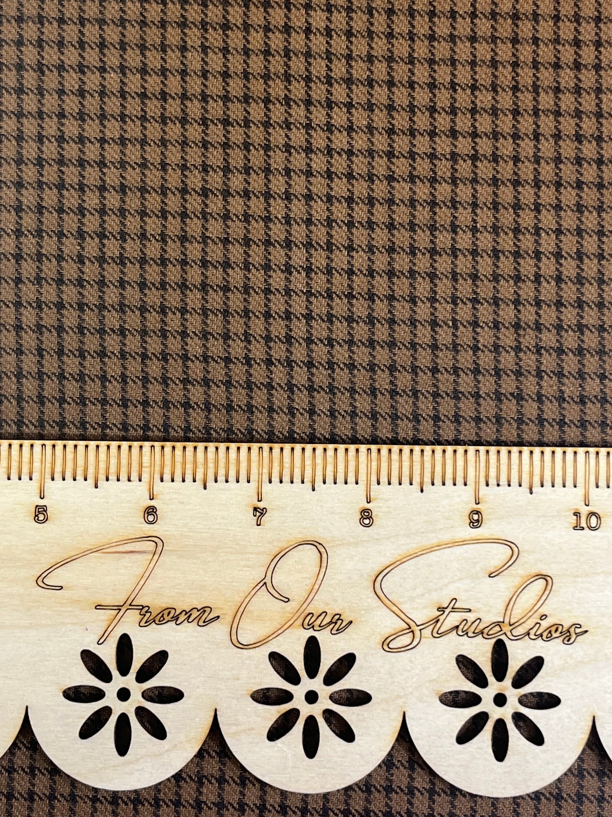 Black on brown small check primitive fat quarter cotton fabric by Andover Fabrics, ideal for quilting, doll making, and journaling projects.