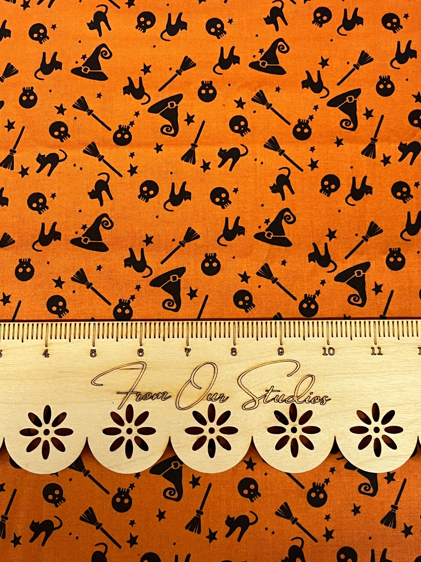 Hey Bootiful My Minds Eye Fabric Fat Quarter for Riley Blake - Halloween Scene on Orange!