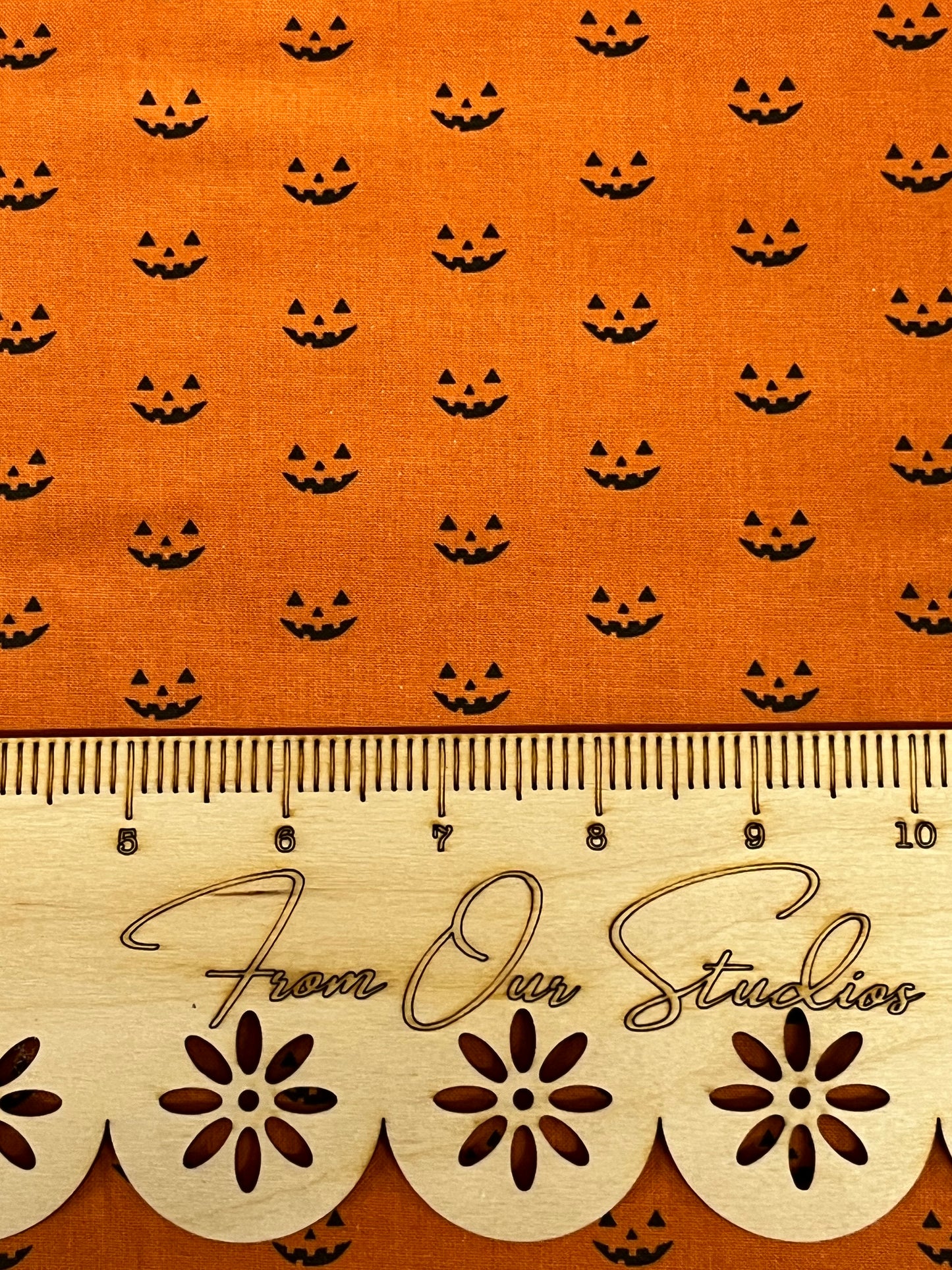 Fabric Fat Quarter My Minds Eye for Riley Blake - Halloween Jack Faces on Orange Hey Bootiful.