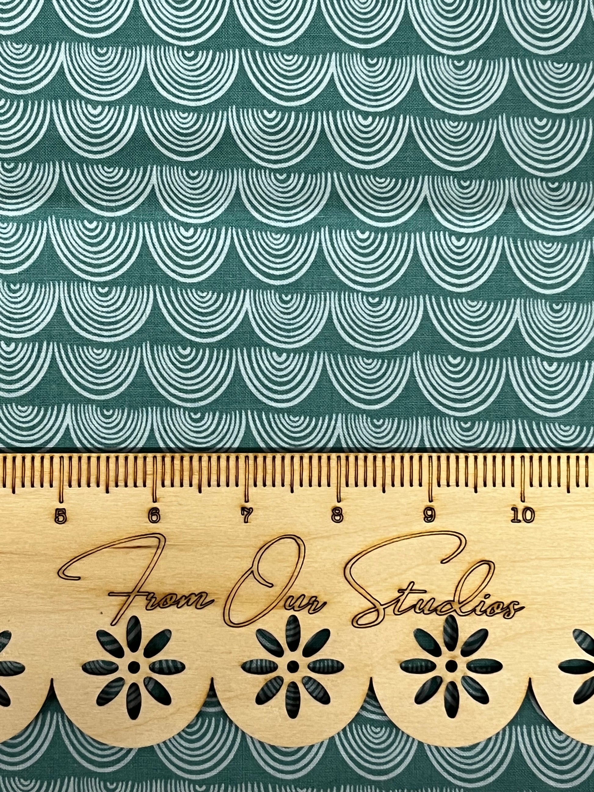 Close up of teal riley blake glamping fat quarter