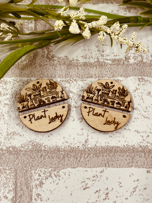 Jewelry Making Supplies Plant Lady Earrings! 2 Piece Engraved wood blanks for earring designers!