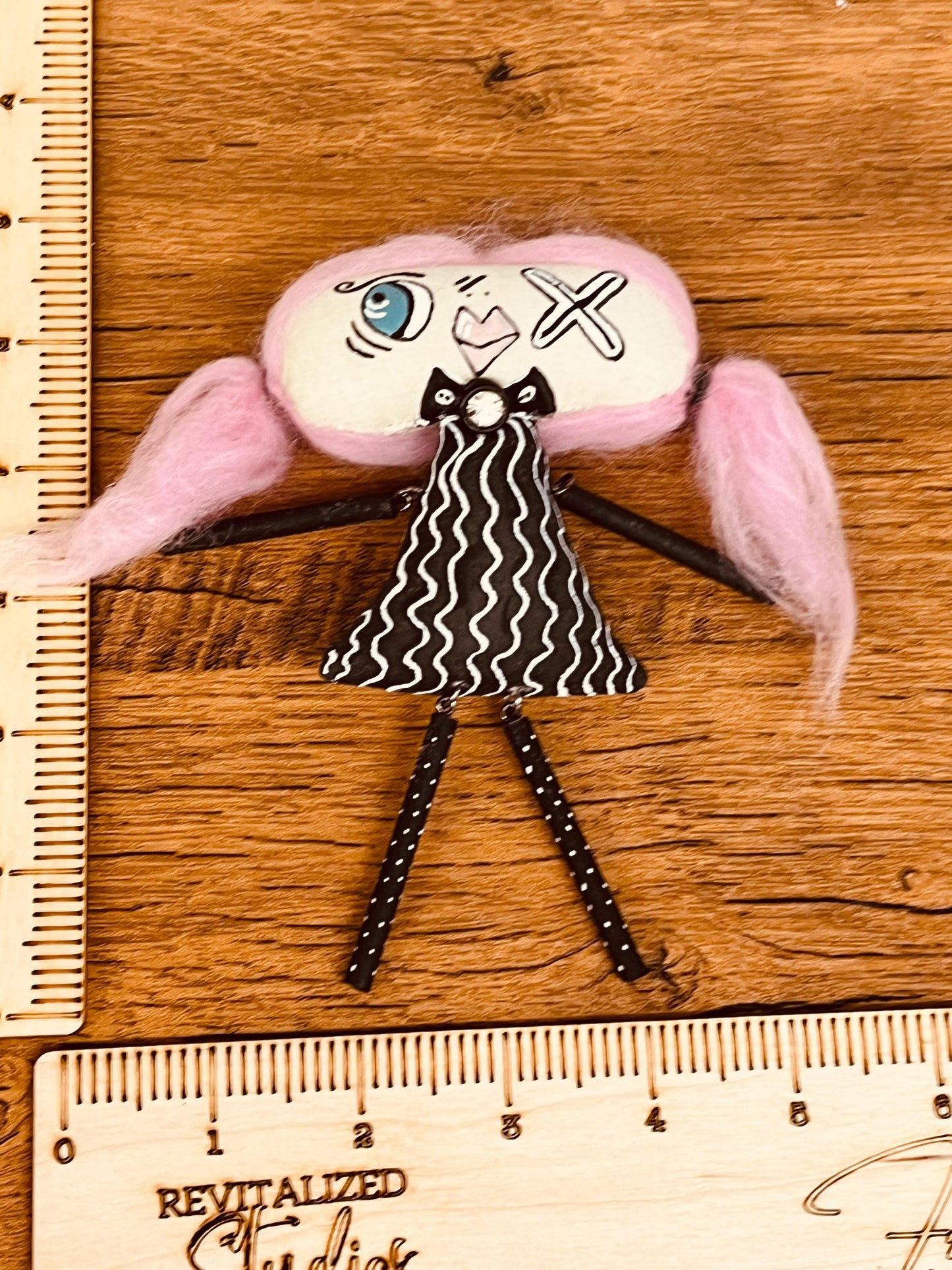 Whimsical Gothic Art Doll "Zelda Noir" - Spooky Cute Handmade Collectible - Pink Hair Pastel Goth Decor - Creepy Cute Fright Stitches Doll