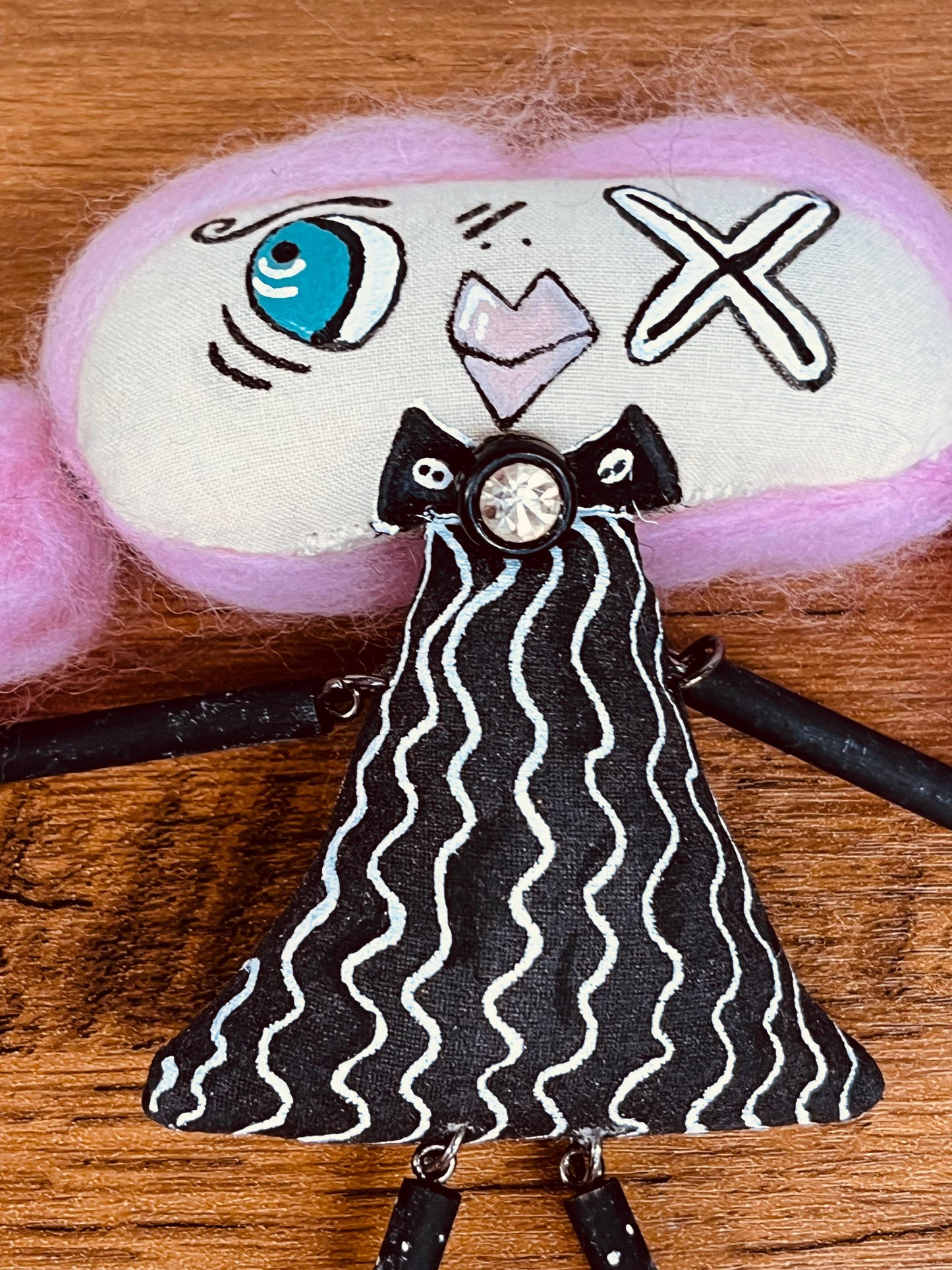 Whimsical Gothic Art Doll "Zelda Noir" - Spooky Cute Handmade Collectible - Pink Hair Pastel Goth Decor - Creepy Cute Fright Stitches Doll