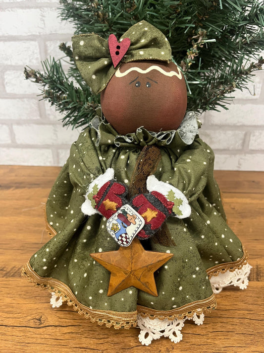 Primitive Gingerbread Doll  Holly Sprucetop  Handmade Folk Art Christmas Decor  Gingerbread Girl Rustic Holiday