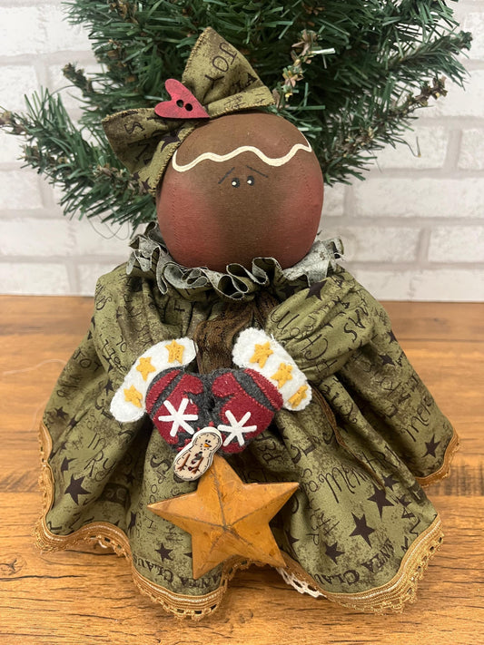 Primitive Gingerbread Doll  Sugarplum Merrywhistle  Handmade Folk Art Christmas Decor  Gingerbread Shelf Sitter
