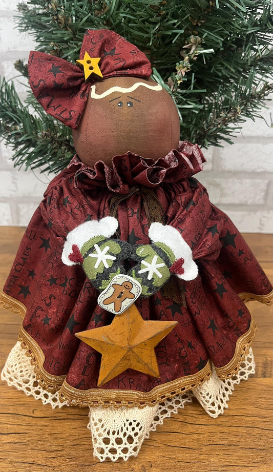 Primitive Gingerbread Doll  Cinnamon Brambleberry  Handmade Folk Art Christmas Shelf Sitter  Gingerbread Girl Decor