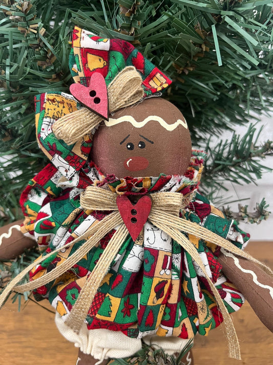 Tinsel McTwinkle  Primitive Gingerbread Doll  Handmade Christmas Shelf Sitter  Patchwork Rustic Holiday Décor  Farmhouse Gingerbread