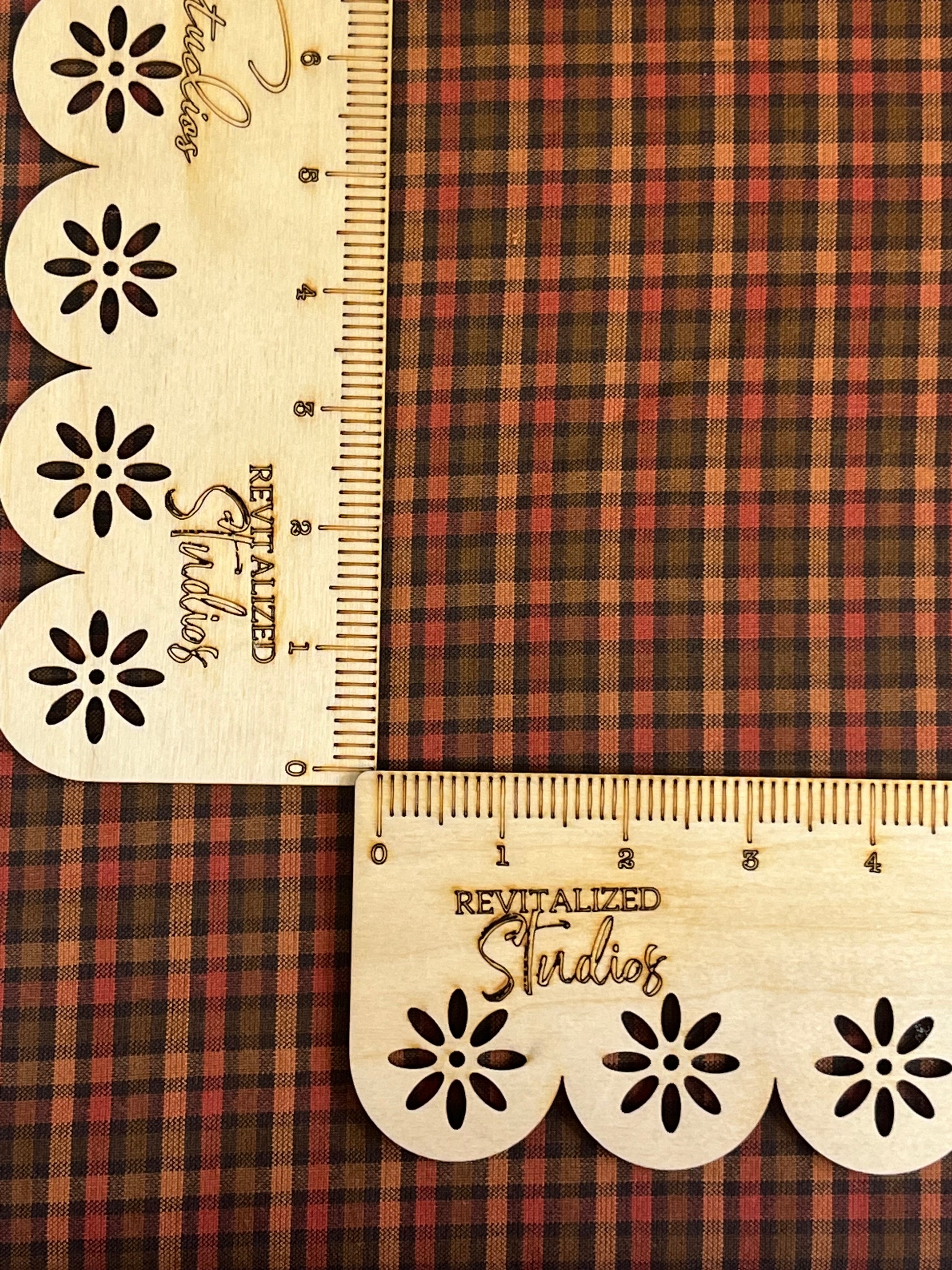 Brown and rust primitive plaid fat quarter fabric by Andover Fabrics, 100% cotton, shown with ruler for scale